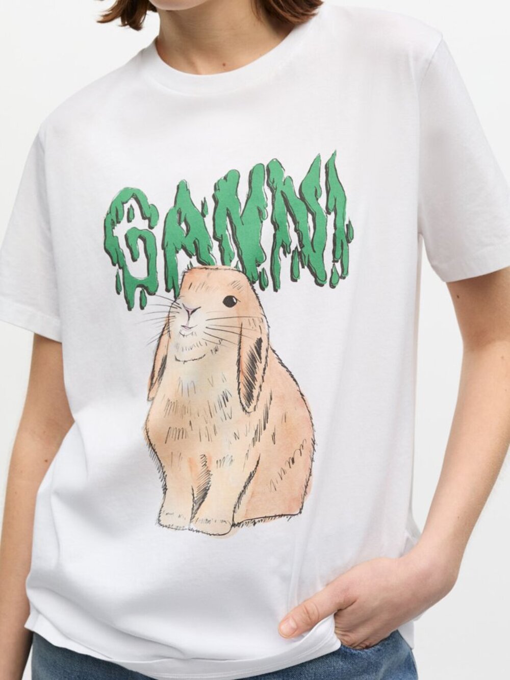 **NWT** GANNI White Graphic Bunny Jersey Tshirt